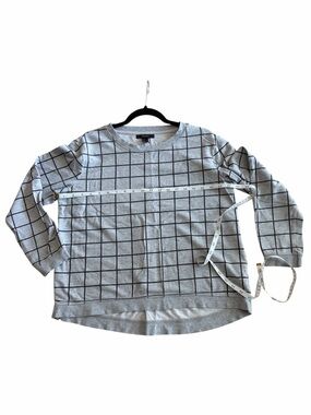 Forever 21 Light Gray Grid-Pattern Crewneck Pullover